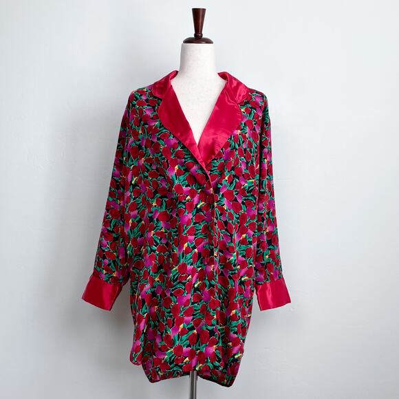 Victoria's Secret Vintage Satin Tulip Floral Jacket/Robe Sleep Shirt - Picture 1 of 11